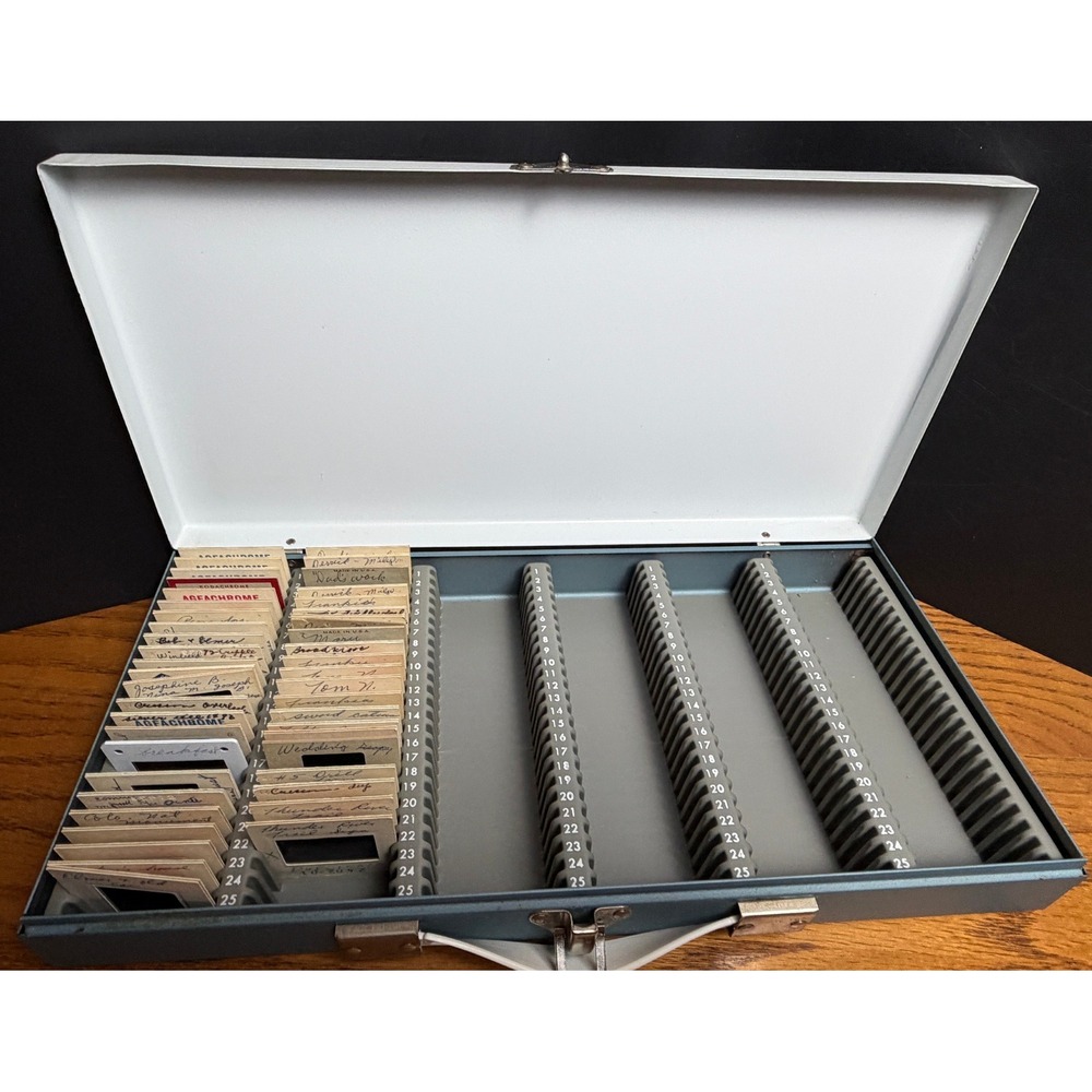 Vintage Smith-Victor Metal Slide Storage Case - w/47 35mm slides, from 1969+